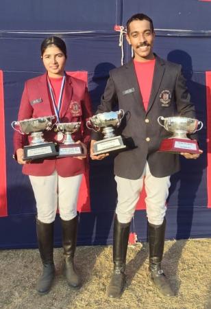 NCC Cadets posing with winning trophies